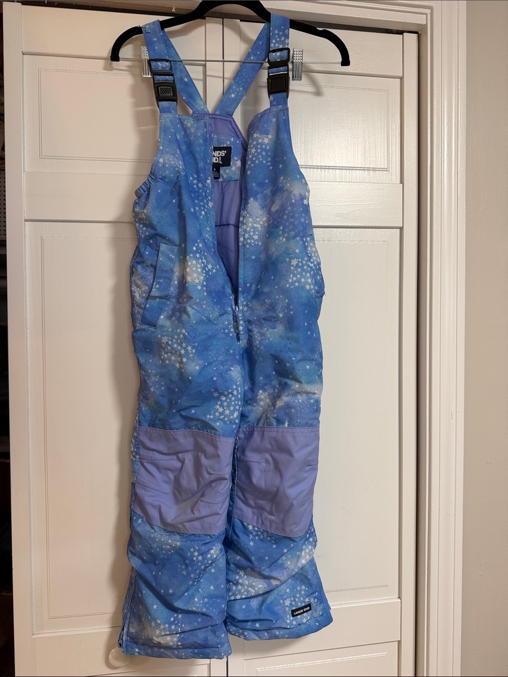 Lands End Blue Star-Print Snow Bib Overalls